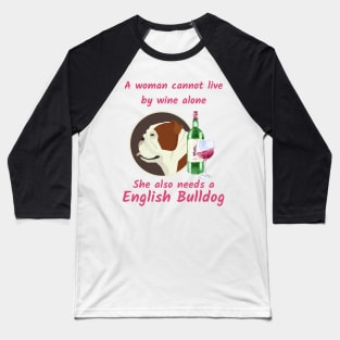 Funny English Bulldog and Wine Baseball T-Shirt